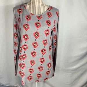 Sonoma The Everyday Tee Grey & Multi w/Aztec Print Long Sleeve Top Size Medium